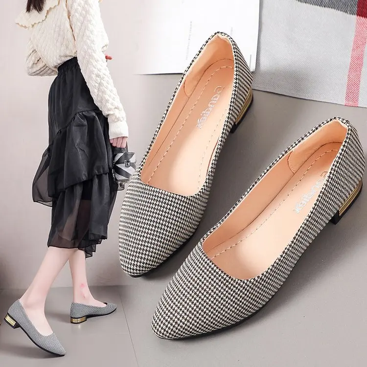 

Women Pumps Spring Summer Stretchy Fabric Med Chunky Heels Shoes Slip On Sexy Pointed Toe Work Office Casual Daily Shoe