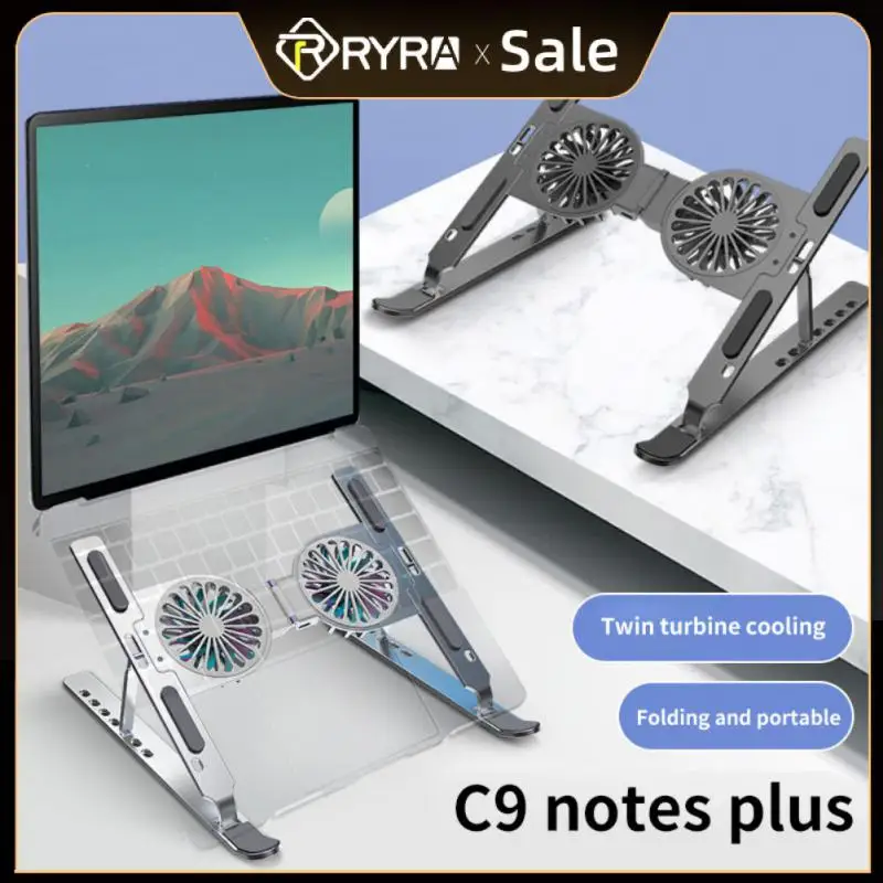 RYRA C9 Laptop Stand Holder With Cooling Fan Portable Foldable Aluminum Alloy Cooler Notebook Holder With RGB Light RYRA C9 Laptop Stand Holder With Cooling Fan Portable Foldable Aluminum Alloy Cooler Notebook Holder With RGB Light