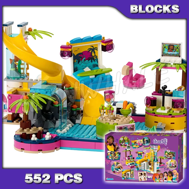 

552pcs Friends Andrea's Pool Party Aquarium Slide Waterfall Wave machine 11380 Building Blocks Sets Compatible with Model