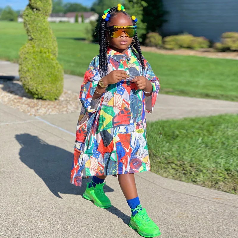 

Детские свободные платья-рубашки, одежда для девочек на осень-зиму с цветочным принтом, прямые платья до колен для подростков, одежда для фо...