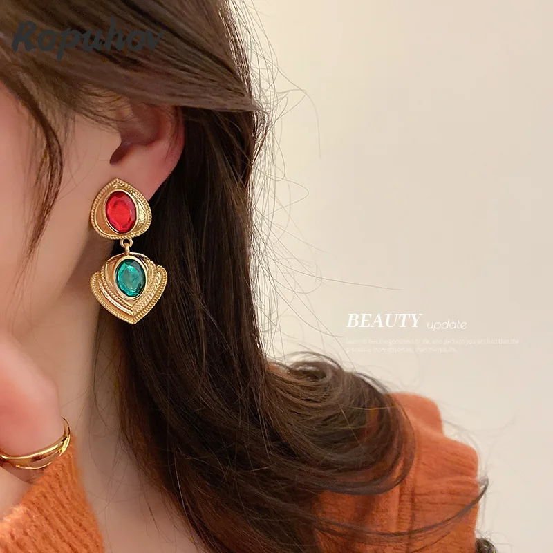 

Ropuhov 2022 New Woman Silver Needle Europe America Diamond-studded Love Exaggerated Palace Style Design Temperament Earrings