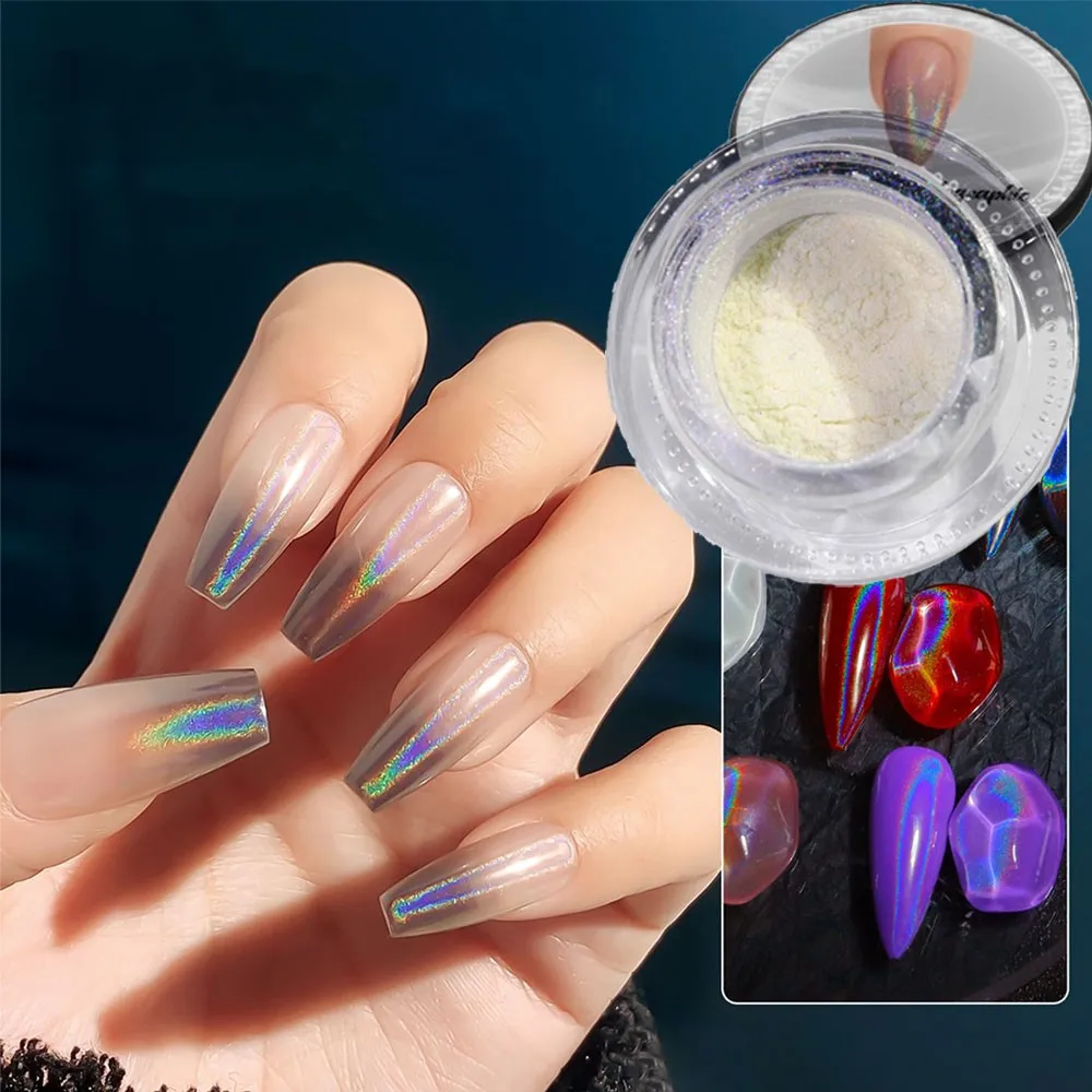 

1Box Universal Laser Nail Glitter Holographic Powder Nail Art Chrome Aurora White Pigment Shiny Mirror Manicure Mermaid Dust #F*