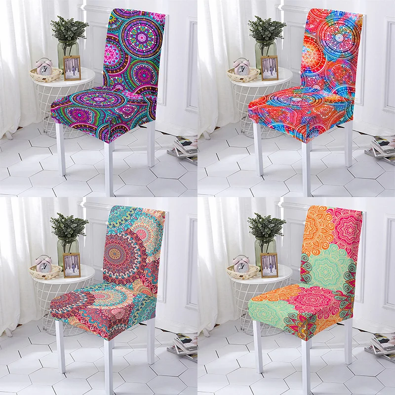 

Mandala Print Elastic Dining Chair Cover Spandex All-Inclusive Cushion Cover Removable for Hotel Restaurant Home Decoration