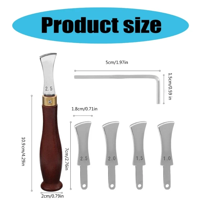 Инструмент для биговки кожи с деревянной ручкой со сменной головкой 1 0-2 5 мм