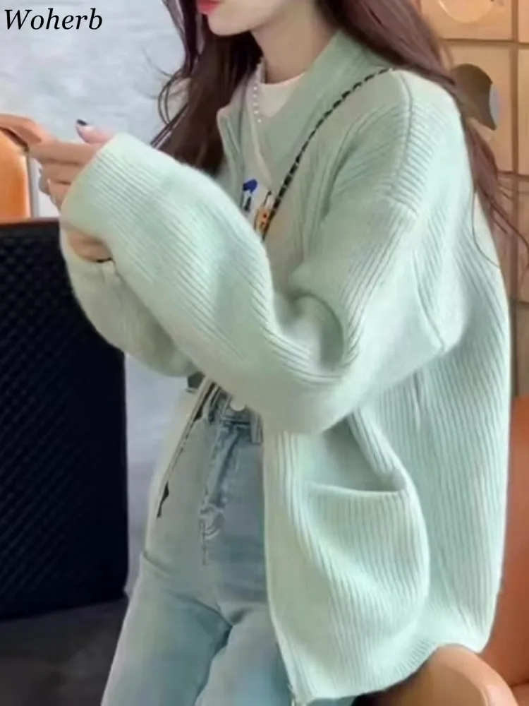 Женский кардиган с двойной молнией повседневный Вязаный Свитер оверсайз одежда