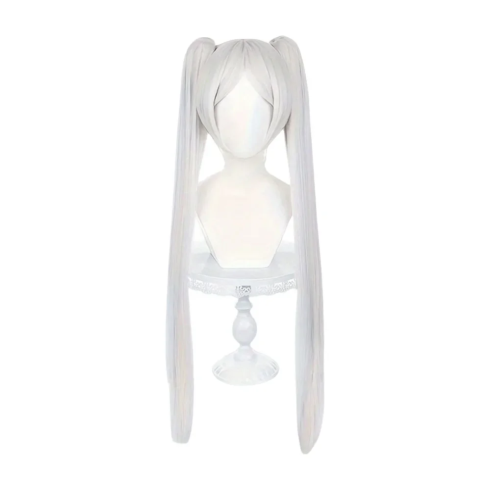 Синтетический длинный серебристо-белый парик Frieren для косплея аниме с двойным