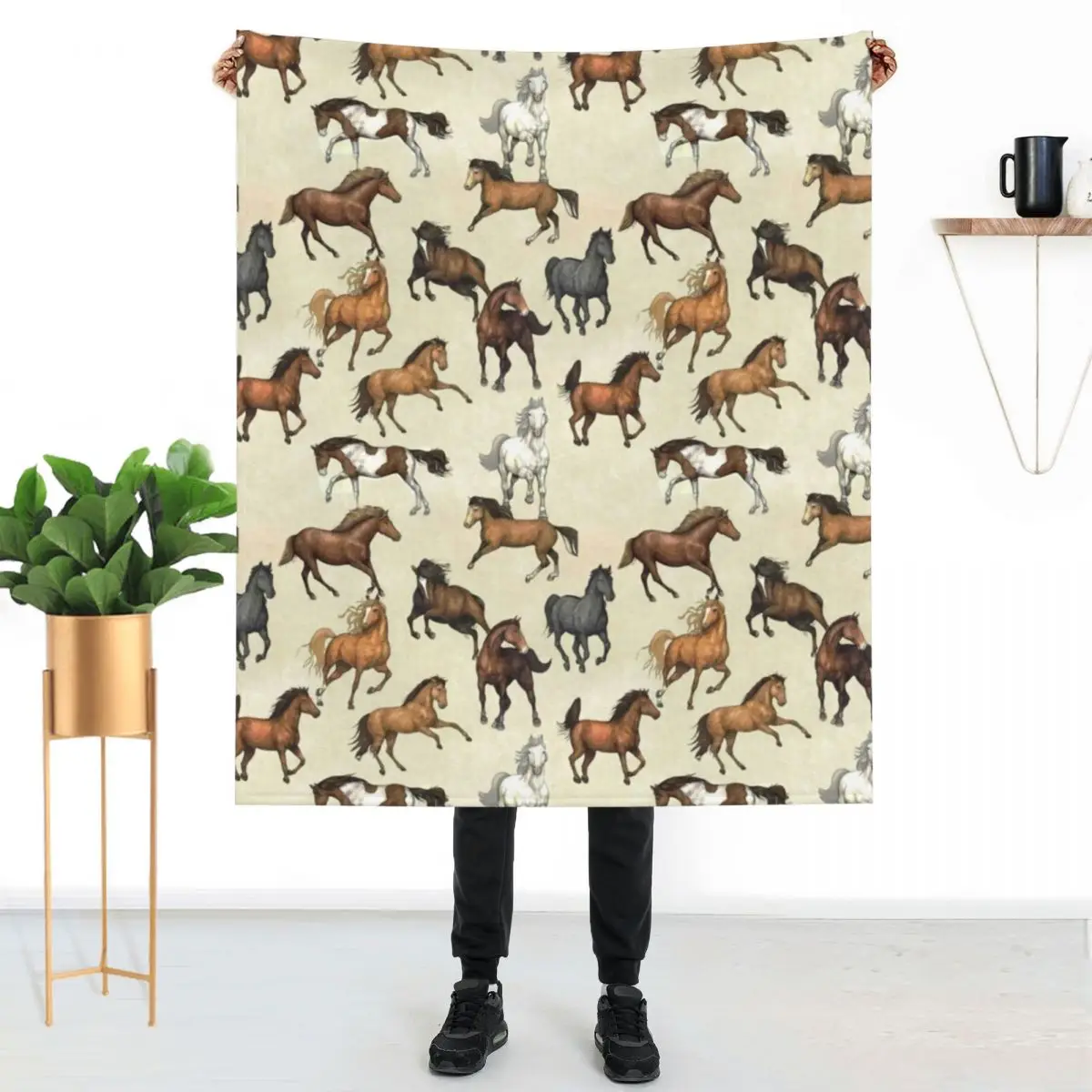 

Sunset Horse Blanket Cool Animal Print Soft Customize Throw Blanket Winter Warm Knee Blankets