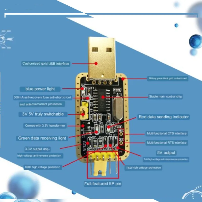 Модуль Tuhao gold с USB на TTL CH340G RS232, обновление до последовательного порта Zhongjiu, улучшенная небольшая плата для щеточной машины