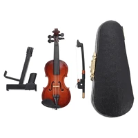 1 set wooden miniature violin with stand bow case musical instrument model