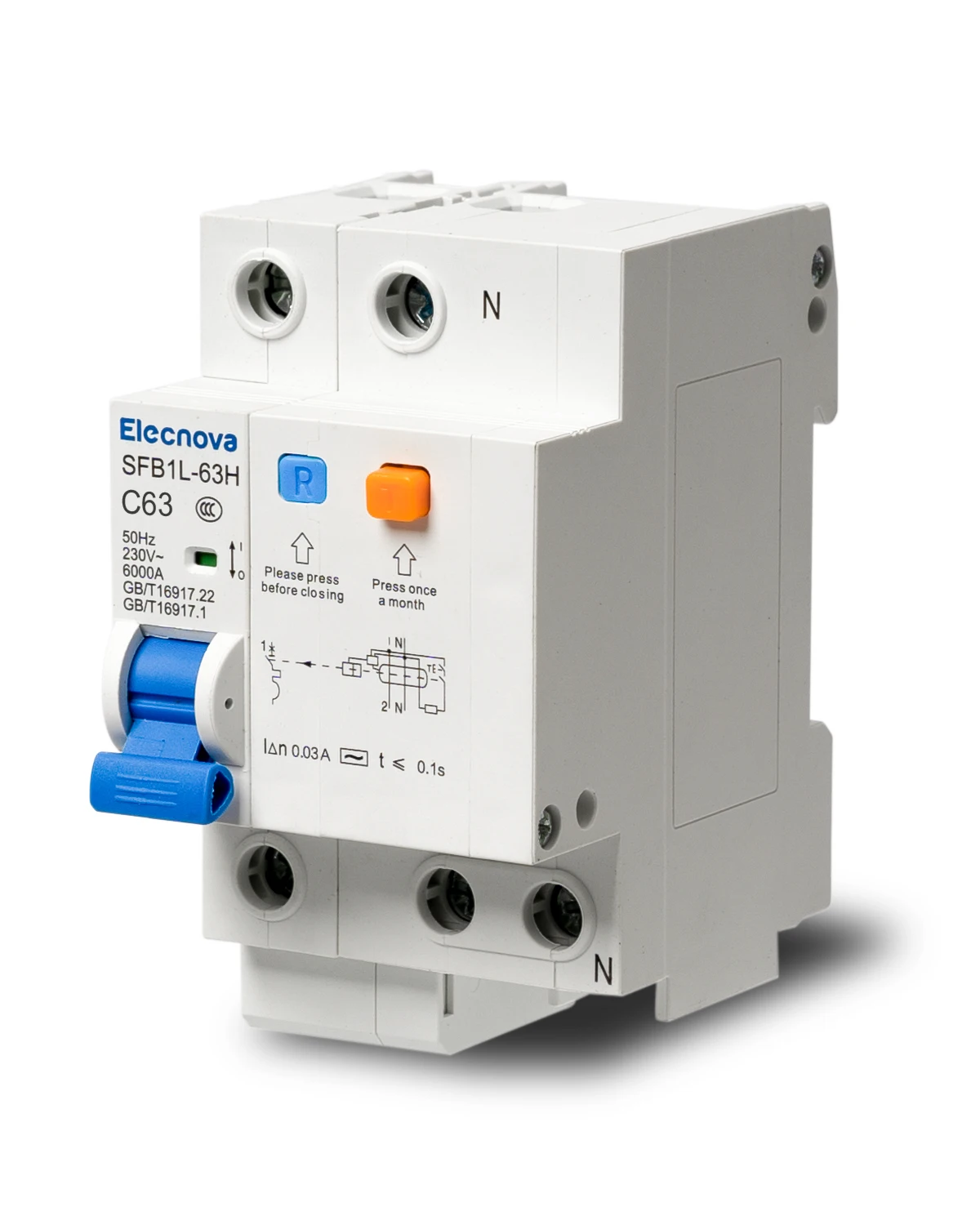 Elecnova AC 63a 1 полюс + N 230 В DIN-рейка защита от утечки миниатюрный автоматический