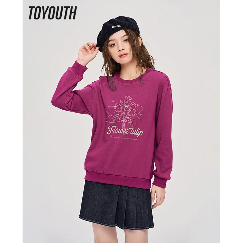 

Toyouth Women Fleece Sweatshirt 2022 Winter Long Sleeve O Neck Hoodie Flower Butterfly Print Multicolor Casual Basic Pullover