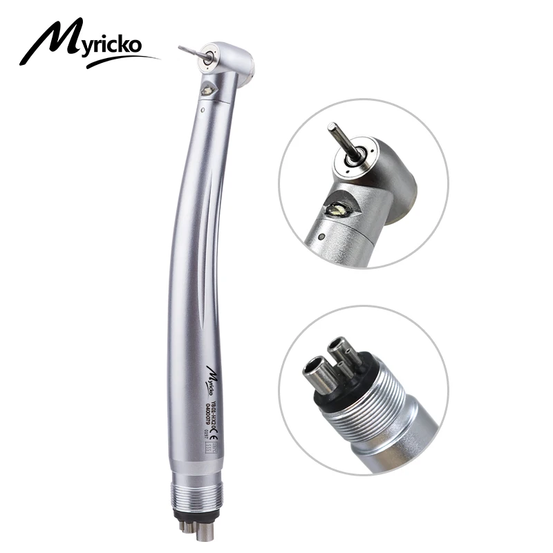 Myricko Dental High Speed Handpieces 2/4 Hole LED Light Push Button Spray Standard Head Triple Water Air Turbine Dentist Tools