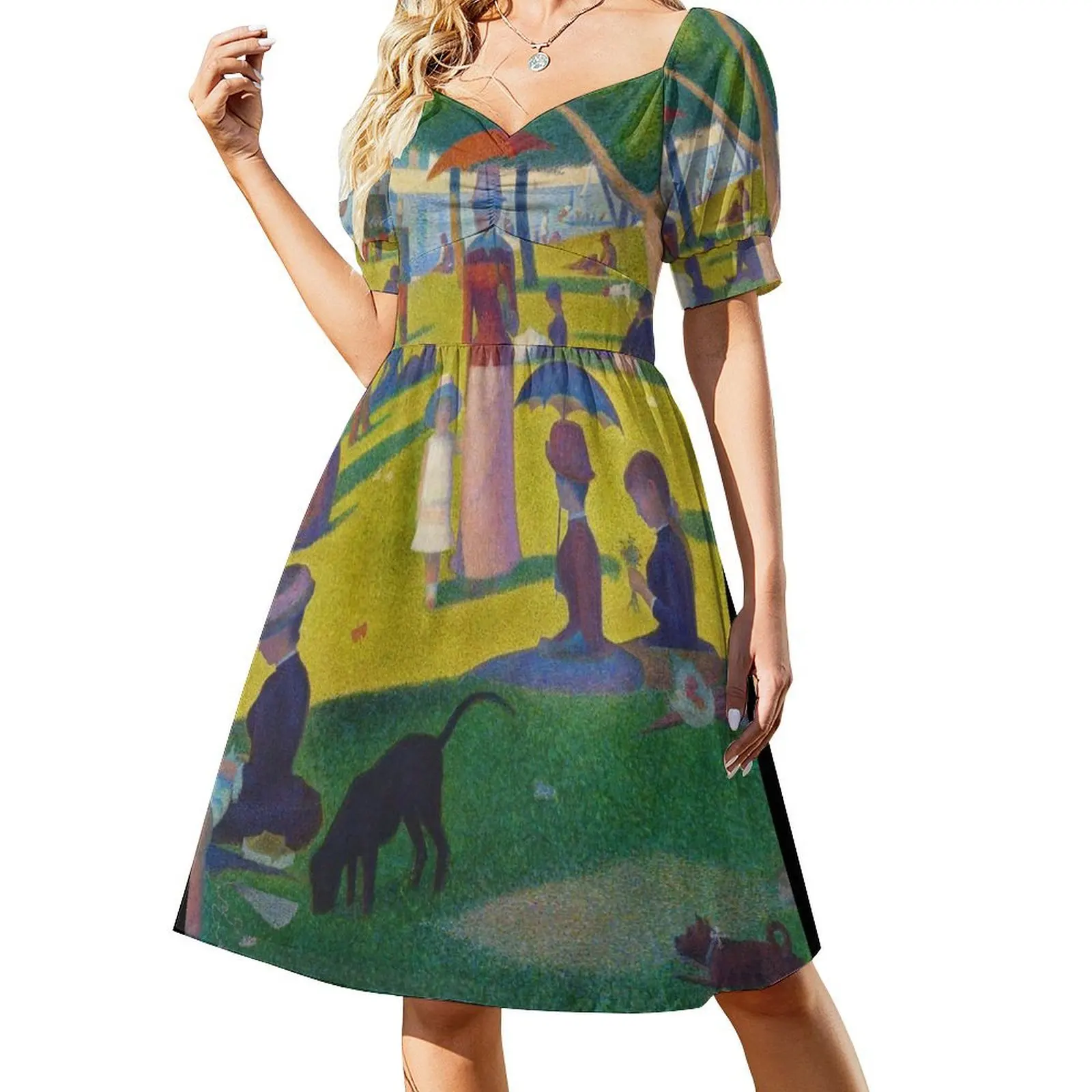 Georges Seurat A Sunday Послеобеденный остров La Grande Jatte Платье с короткими рукавами