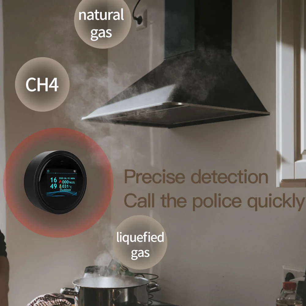 Детектор утечки газа Wi-Fi детектор для дома кухни ванной складов с цветным