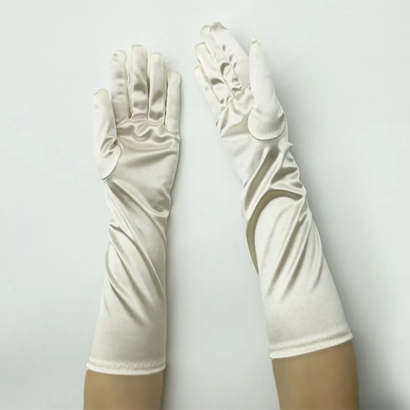 

Stretch Satin Long Spandex Etiquette Gloves Solid Color Satin Gloves Medium And Long 38cm Gloves Wedding Bridal Gloves 2022