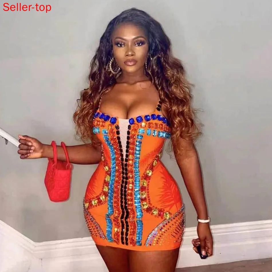

Europe and America Sexy Dresss Fashion Suspenders Diamond Party Dress Vestidos Robe Femme Vetement