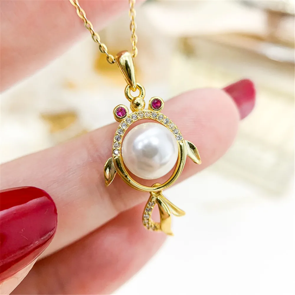 

Жемчужные аксессуары «сделай сам», кулон из стерлингового серебра 925 пробы с пустым держателем, Золотой Серебряный кулон в виде золотой рыбки на ожерелье с бусинами 7-8 мм