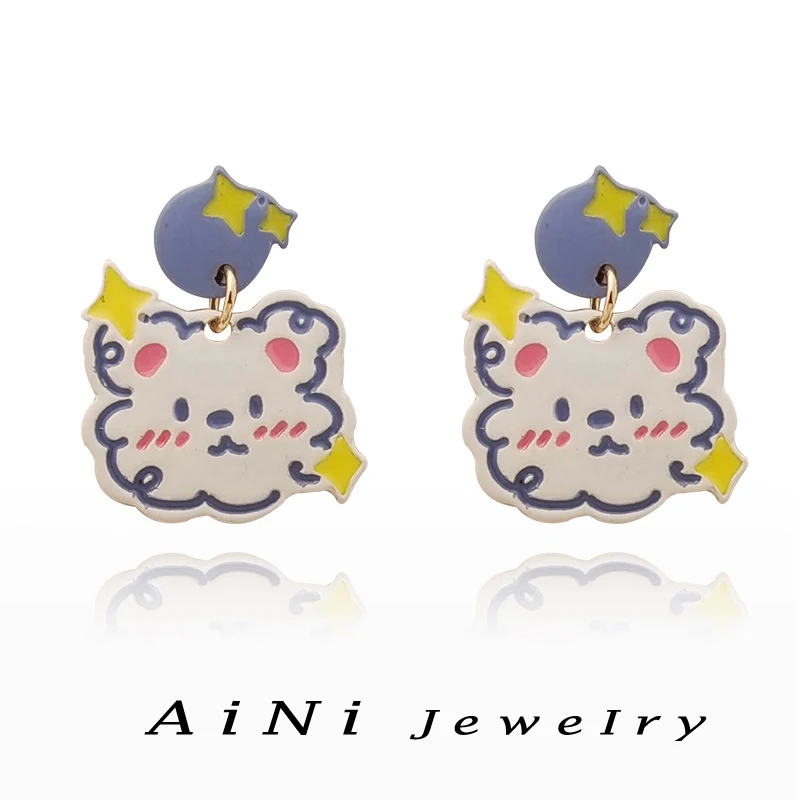 

Cute Jewelry 925 Silver Needle Little Bear Earrings Popular Style Hot Sale Lovely Yellow Star Earrings For Women Girl Gift