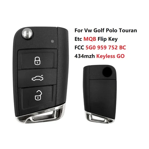CN001067 FCC 5G0 959 752 BC для Vw Golf Polo Touran и т. д. 3-кнопочный пульт дистанционного управления 434mzh MQB без ключа GO