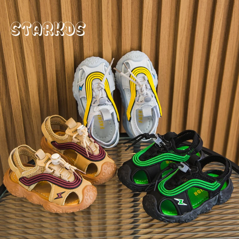 Beach Sandals Boys Lightning Flash Design Sport Sandalias Toddler Kids Soft Mesh Sneakers Baby Child Anti-Slip Summer Flat Shoes