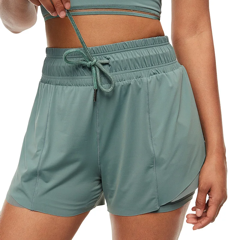 Dave&Di Fake Two-Piece Fitness Shorts Anti-Light Yoga  Bermuda Women 2023 Summer New Women's Drawstring Outdoor Sports Shorts