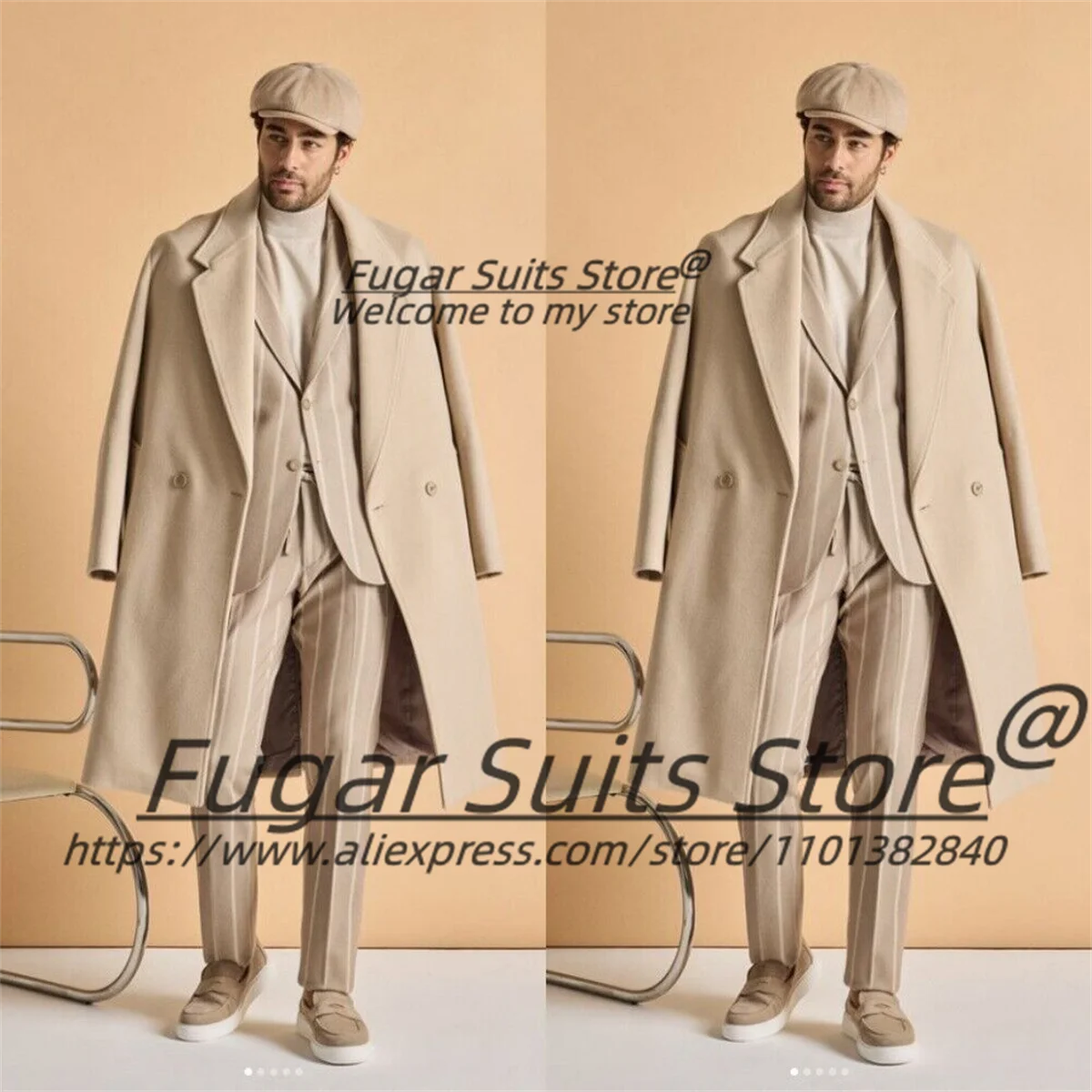 Зимнее длинное пальто цвета хаки во французском стиле деловые костюмы в тонкую