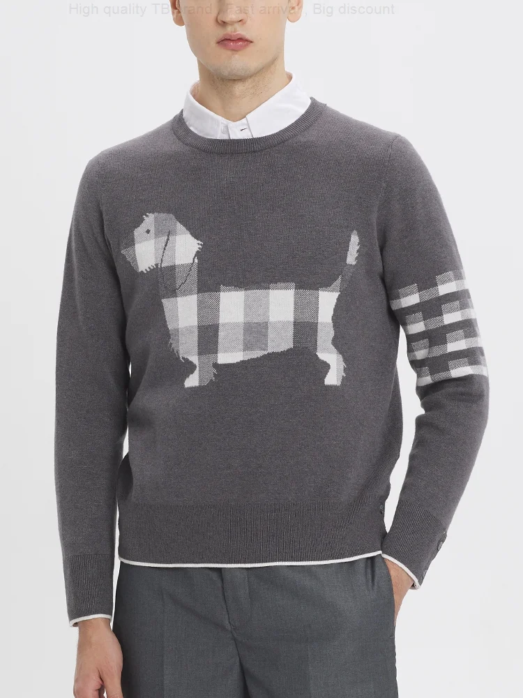 THOM Pullover Back TB Dog Printed Design Sweater Autumn Winter Fashion Brand Clothing Classic 4-Bar Striped Coat Quality Sweater
