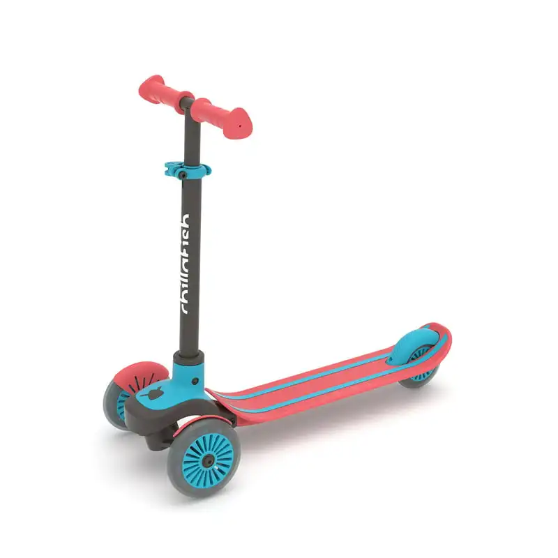 

3-wheel lean-to-steer scooter with twintip antislip deck and integrated brake, adjustable height handlebars, handgrips, for all