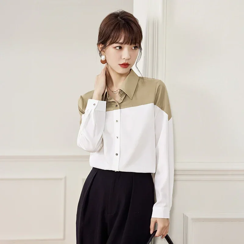 Женская блузка с отложным воротником длинным рукавом