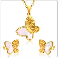 fashion ins european american temperament butterfly shell gold silver titanium steel necklace earrings for women jewelry set