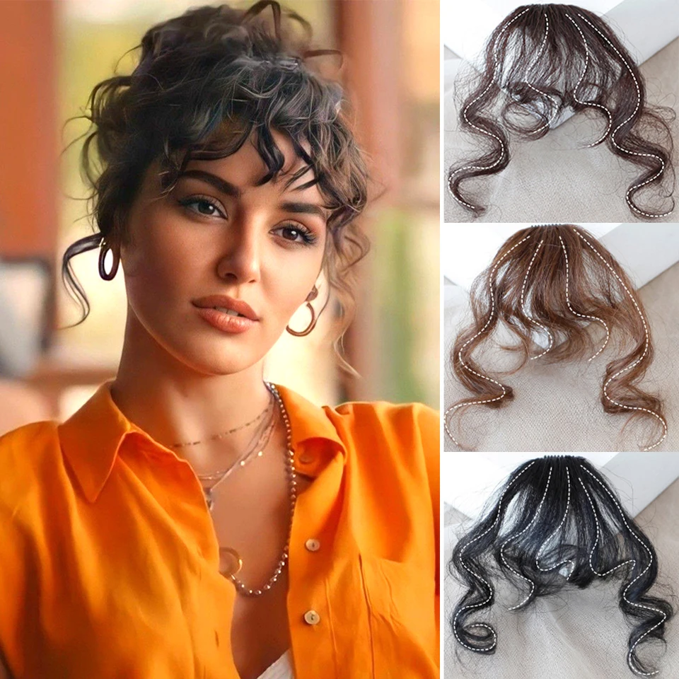 Curly Straight Hair Bangs Clip Natural Style Black Dark Brow