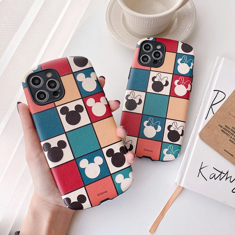 

Disney Mickey Minne Cute Cartoon Phone Case For iPhone 13 12 11 Pro Max X XR XS Max 7 8 Plus SE Shockproof Soft Leather Cover