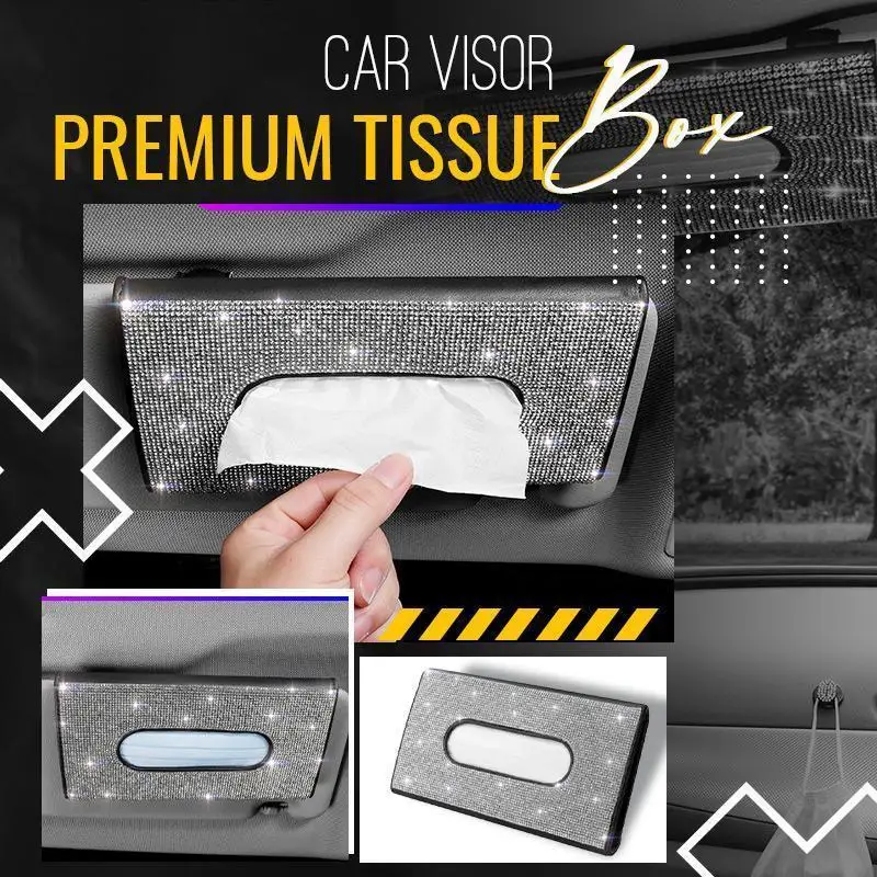 

Car Sun Visor Tissue Box Holder Bling Crystals Cover Case Clip PU Leather Backseat Tissue Case Auto Accessories for Women