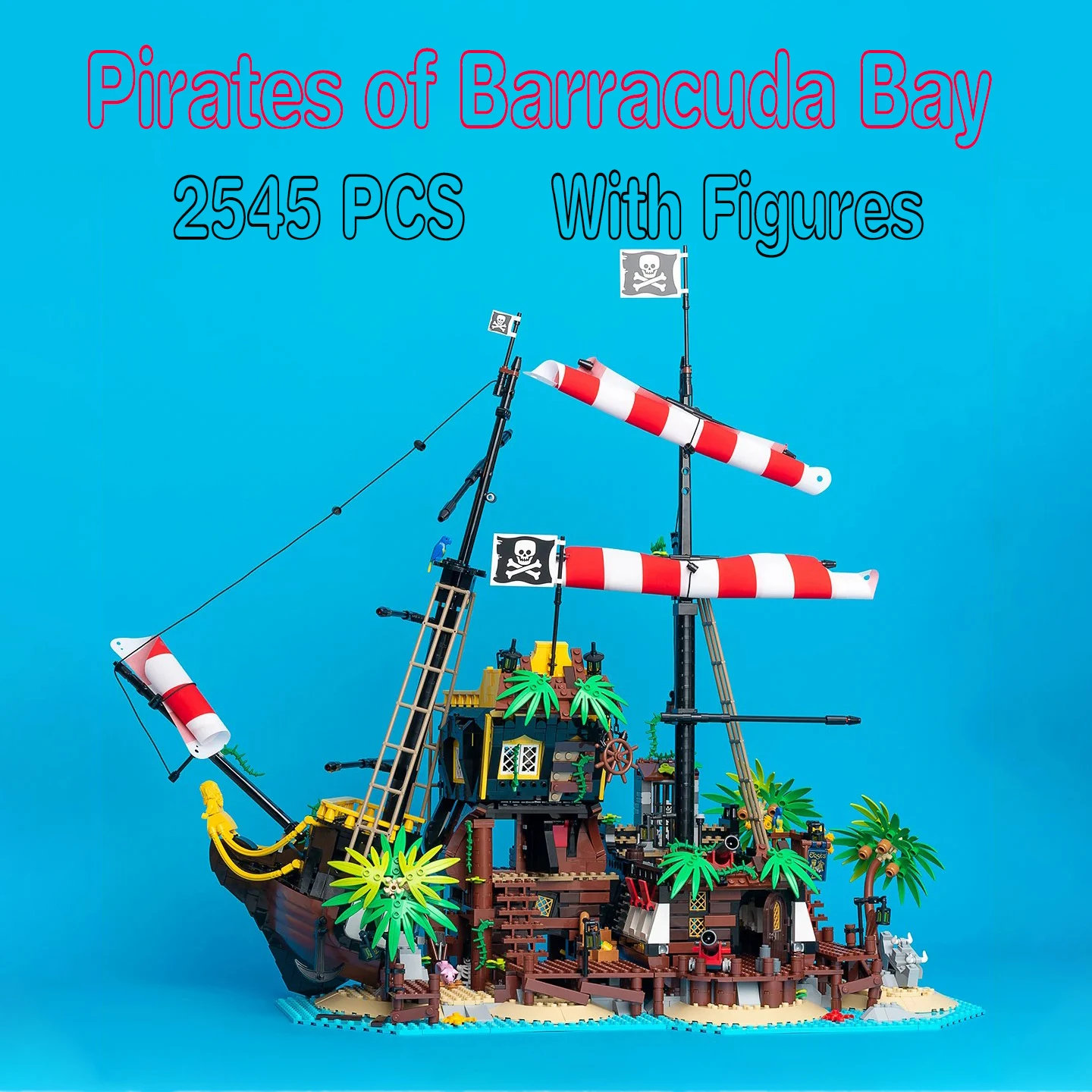 In Stock Pirates Of Barracuda Bay Ship Two Ways Structure DIY Building Blocks Bricks Boat Model Toy Christmas Birthday Gift