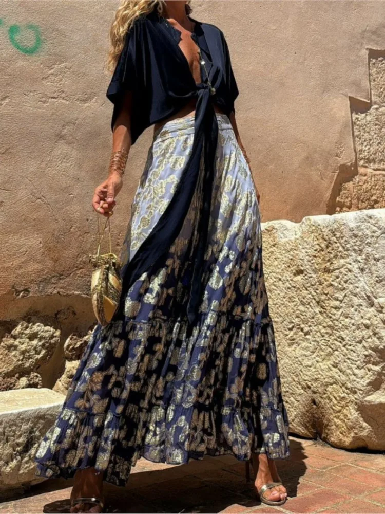 Юбка женская трапециевидная с градиентным принтом модная Свободная