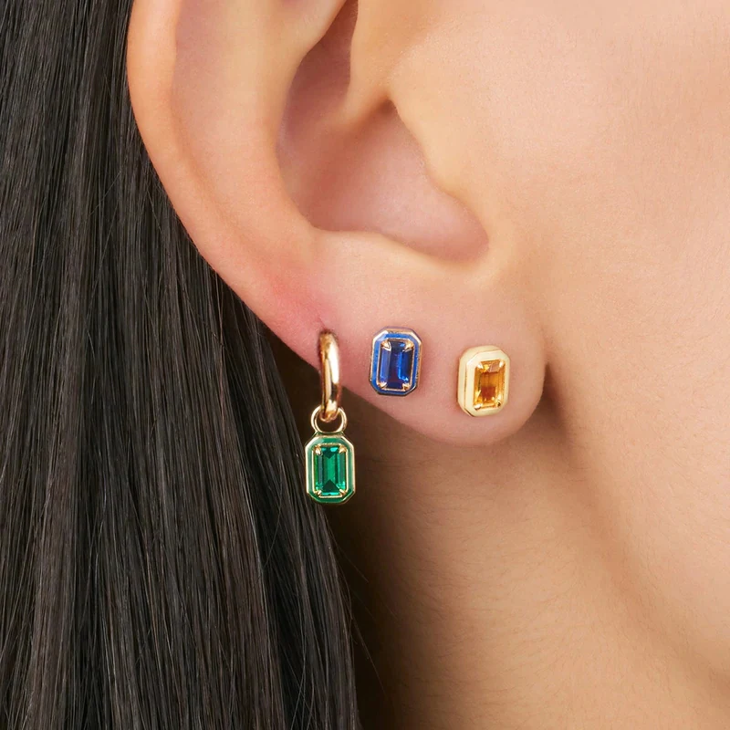 

CANNER 925 Sterling Silver Color Rectangular Zirconia Enamel Pendant Hoop Earrings for Women Pierced Huggie Brincos Jewelry Gift