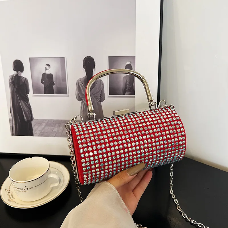 

2023 Female Famous Designer Small Portable Box Shape Shoulder Handbag Rivet Chain Cosmetic Bag New Corssbody Bag For Women