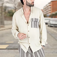 mens shirts new summer contrast stitching lapel casual long sleeve shirt comfortable mens shirt camisas para hombre