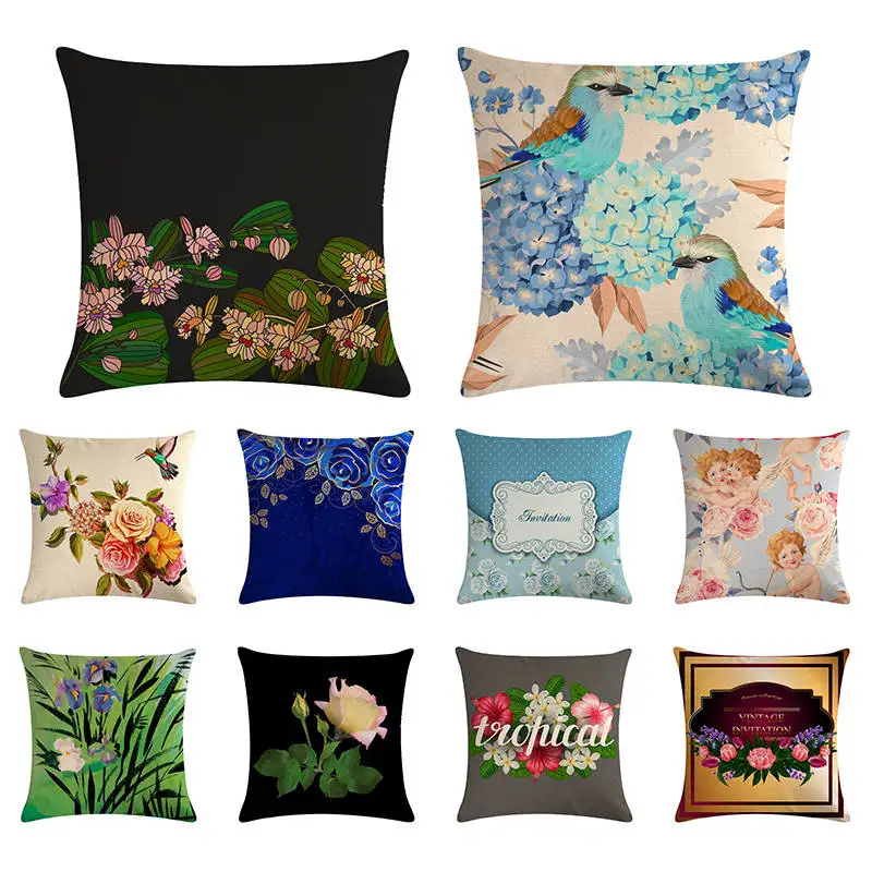 

Flower Painting Vector Background Cushion Cover Lotus Lily Rose Pattern Decorative Pillow Case Seat Case Car Pillowcase ZY1093