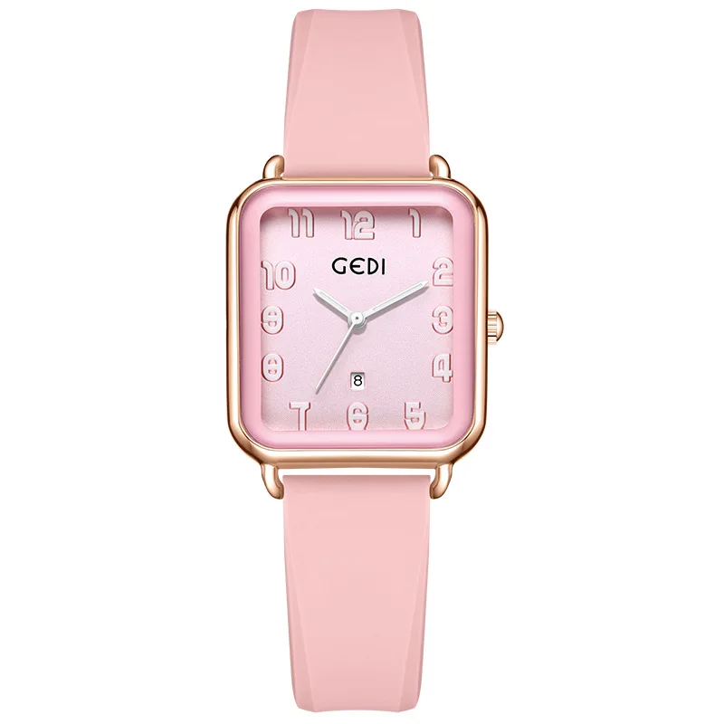 Fashion Gedi Middle School Students' Silicone Simple High Aesthetic Square Women's Compact And Exquisite Calendar Quartz Watches