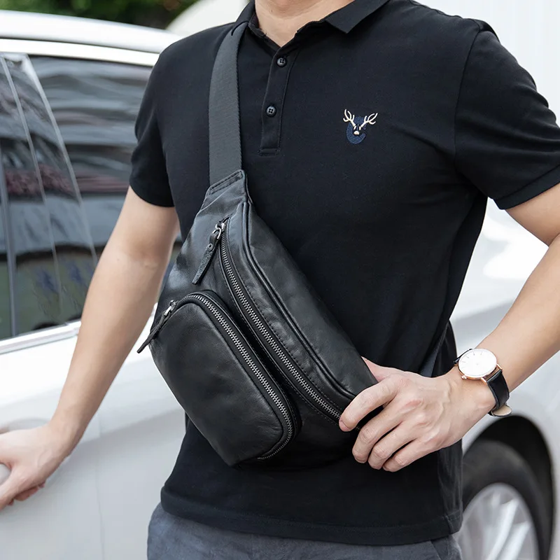 

Multifunctional Chest Cowhide Casual Men Shoulder Bag Genuine Men's Leather Bags Messenger Crossbody Waist Bags Bag Men's