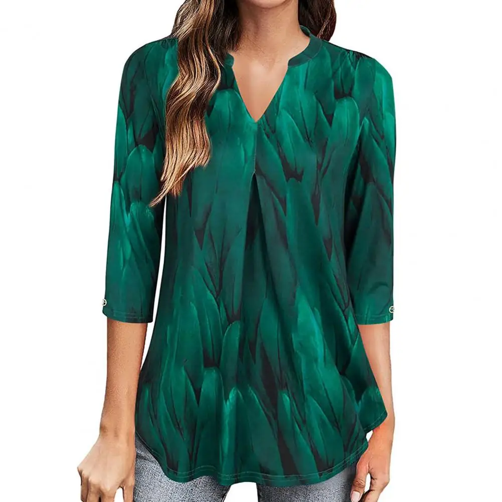 

Women Blouse Exquisite Pattern Loose-Fit V Neck Machine Washable Lint Free Decorative Polyester Tops Shirts Female Slim Blusas