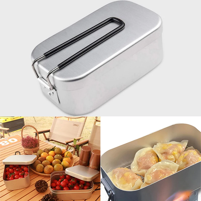 

Портативный Ланч-бокс из алюминиевого сплава, уличный контейнер для пикника со складной ручкой, для кемпинга, путешествий, пищевой контейне...