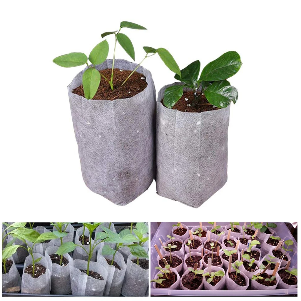

100Pcs Biodegradable Seedling Bags Non Woven Garden Fabric Pots Eco-Friendly Planting Nursery Plant Grow Bag Pouch