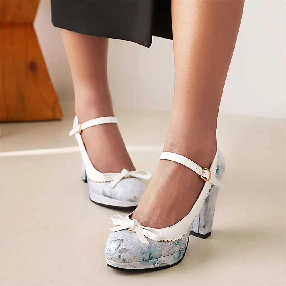

2022 New Fashion Spring Summer Mixed Colors Pumps High Chunky Heels Butterfly Knot Big Size 48 Elegant Women Office Shoes