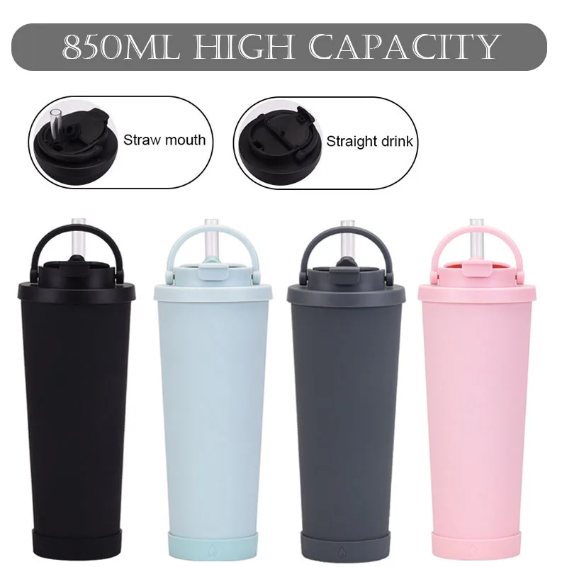 

830ml Large-capacity Thermos Cup 304 Stainless Steel Vacuum Thermos Bottle Coffee Cup Portable Car Straw Water Cup
