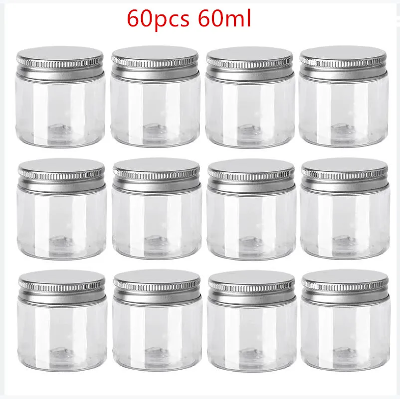 

60Pcs 60ml Empty Plastic Clear Cosmetic Jars With Lid Skincare Makeup Containers Pill Cream Sample Pot Spice Jars Travel Bottles