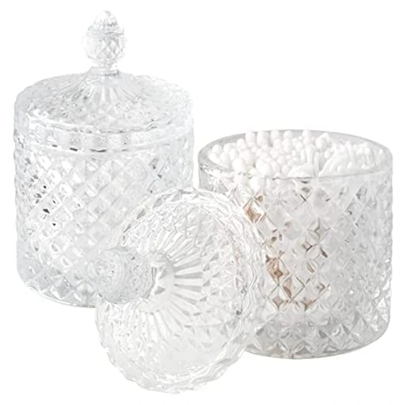 

2 Pieces Glass Jar With Lid Dressing Table Storage Jar Cotton Swab Jar Jewelry Box Candy Jar