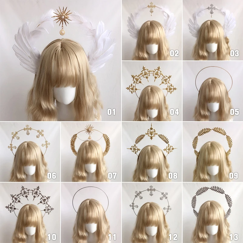 

Lolita Crown Headpiece Gothic Party Cosplay Sun Goddess Angel Feather Wings Mary Baroque Tiaras Headband DIY Material