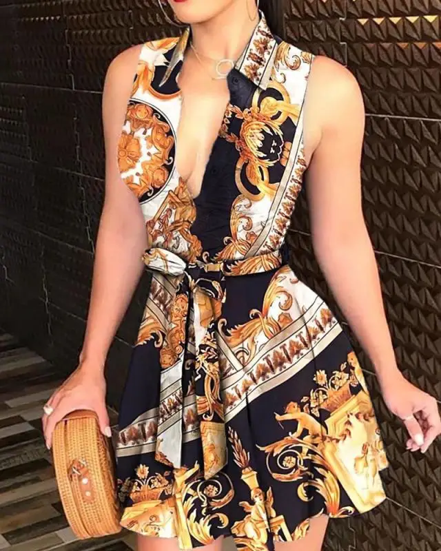 

Top Quality Luxury Women Dress Open Chest Sleeveless Sundress Sexy Low V-neck Solid Street Dress Elegant A-line ladies mini Ves